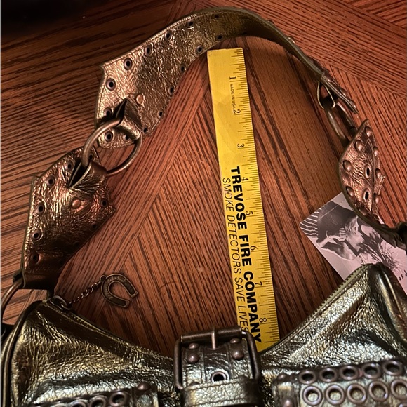 Vintage BETSEY JOHNSON Olive Heavy Metal Studded Satchel Handbag - Picture 15 of 16